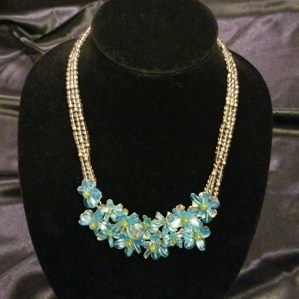 Coldwater Creek Blue and Gold Floral Necklace